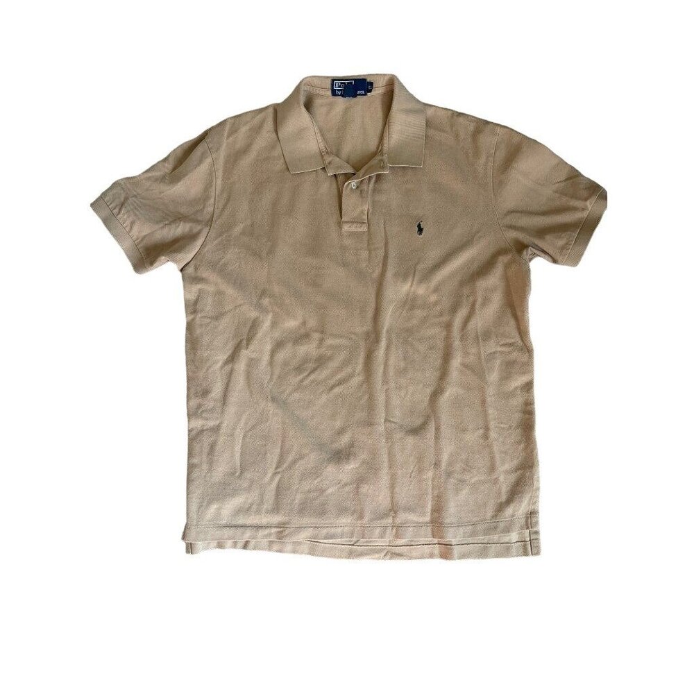 *Flaw* Polo Ralph Lauren Mens XL Tan Beige Short Sleeve Pique Cotton Polo Shirt